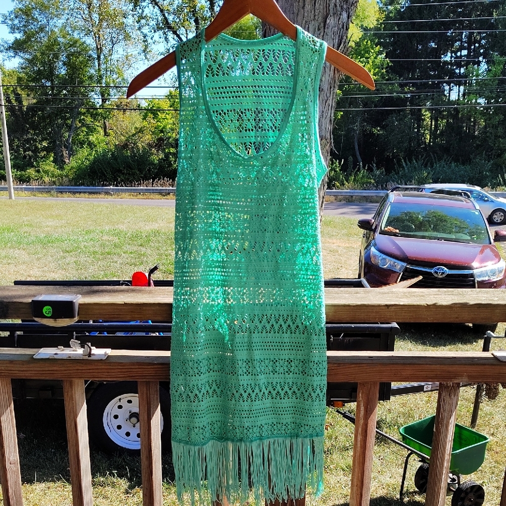 Elegant Crochet Fringe Coverup in Mint